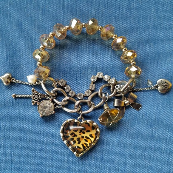 💛Betsey Johnson Cat Cheetah Print Heart Charm Bracelet - EPC💛 - Picture 6 of 8